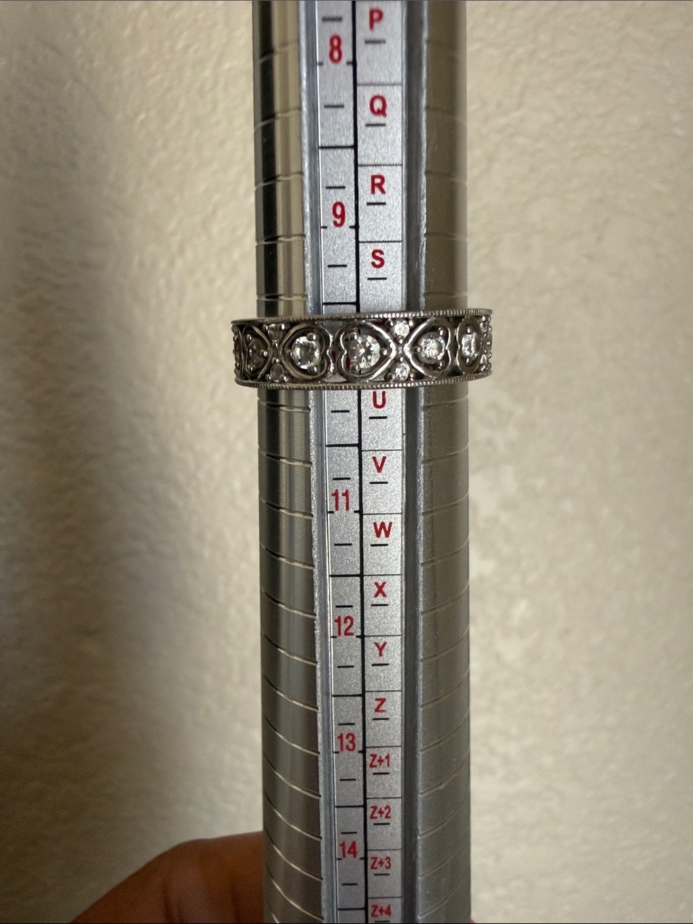Silver Heart Band Ring with Clear Stones